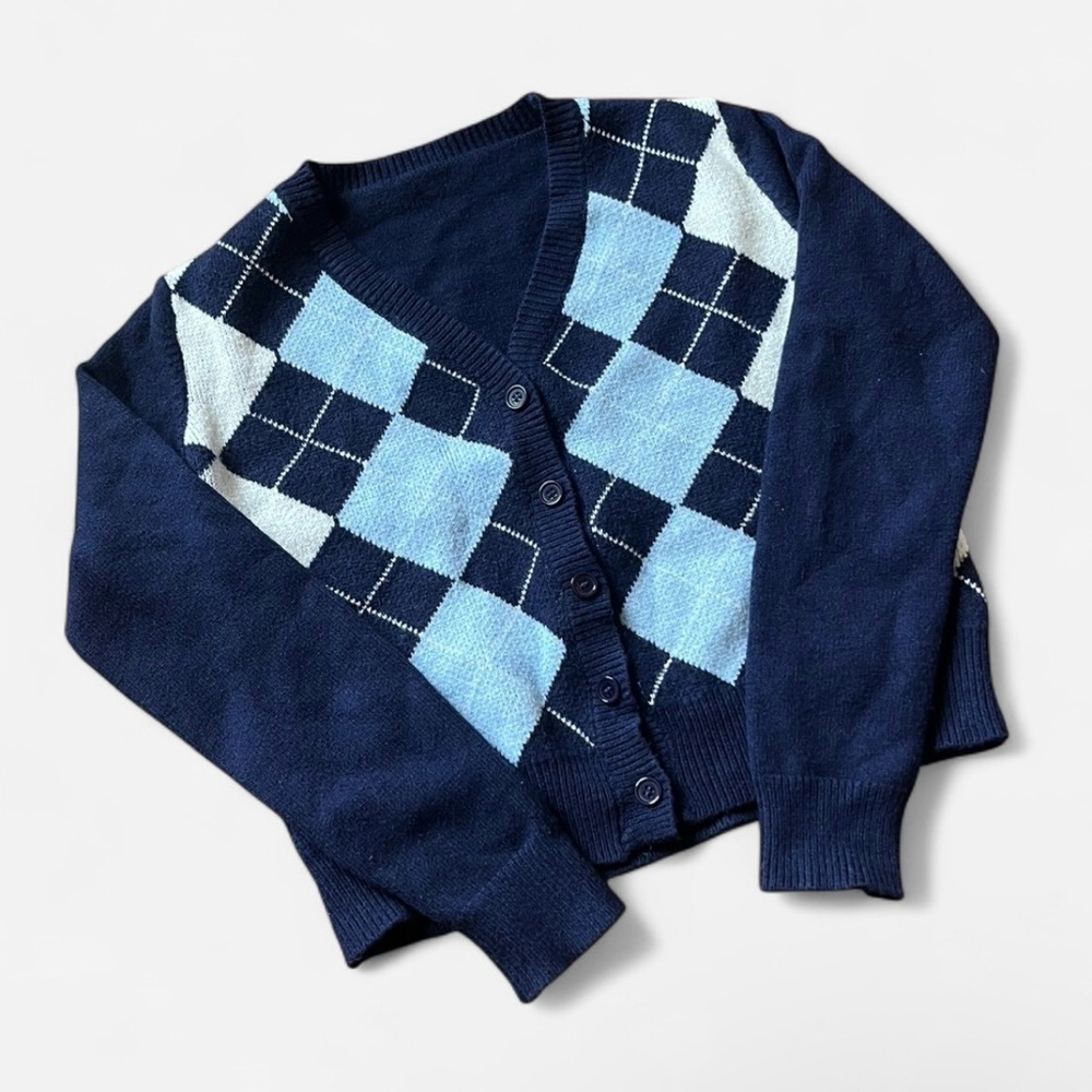 KIDS Argyle Patterned Navy Blue Sweater
